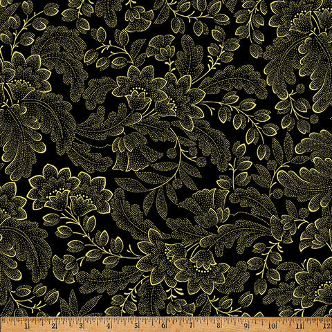 Hoffman Metallic Crown & Vine 4G Black/Gold By The Yard
