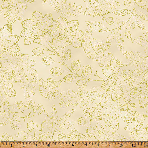 Hoffman Metallic Crown & Vine 531G Papyrus/Gold By The Yard