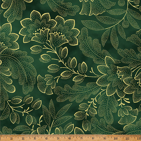 Hoffman Metallic Crown & Vine 60G Hunter/Gold By The Yard