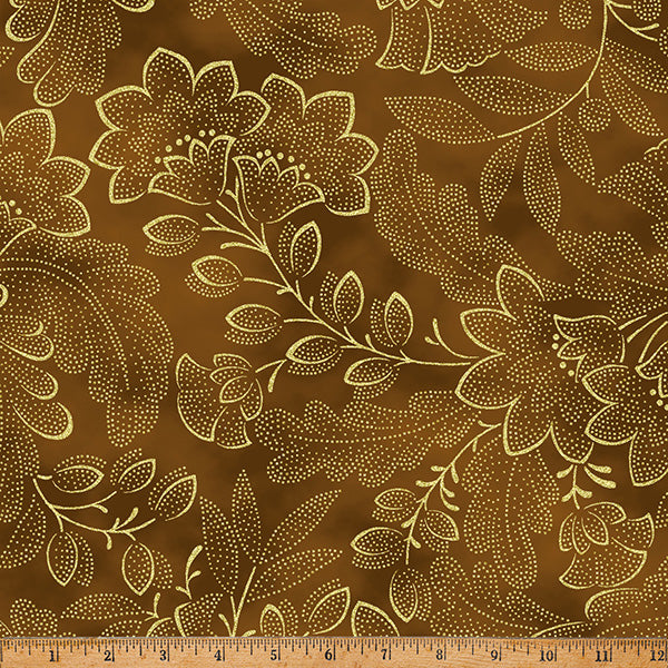 Hoffman Metallic Crown & Vine 6G Brown/Gold By The Yard