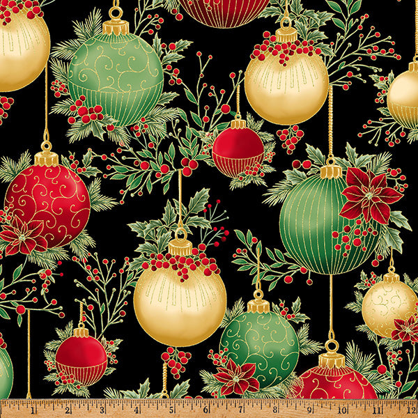 Hoffman Metallic Christmas Wish Y7822 4G Black/Gold By The Yard