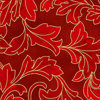 Hoffman Metallic Christmas Wish Y7823 78G Scarlet/Gold By The Yard