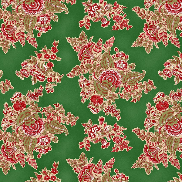 Henry Glass & Co. Yeoville 3013 68 Green Claire's Jacobean Bouquets By The Yard