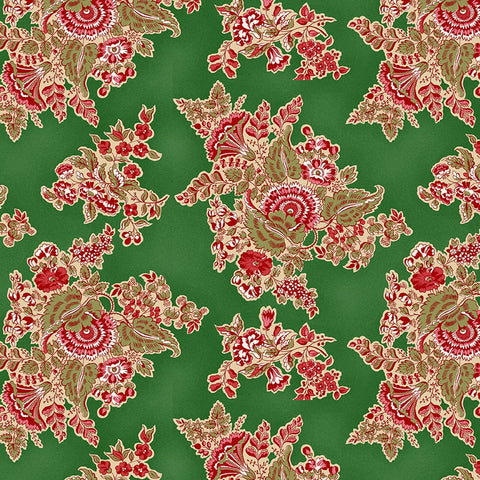 Henry Glass & Co. Yeoville 3013 68 Green Claire's Jacobean Bouquets By The Yard