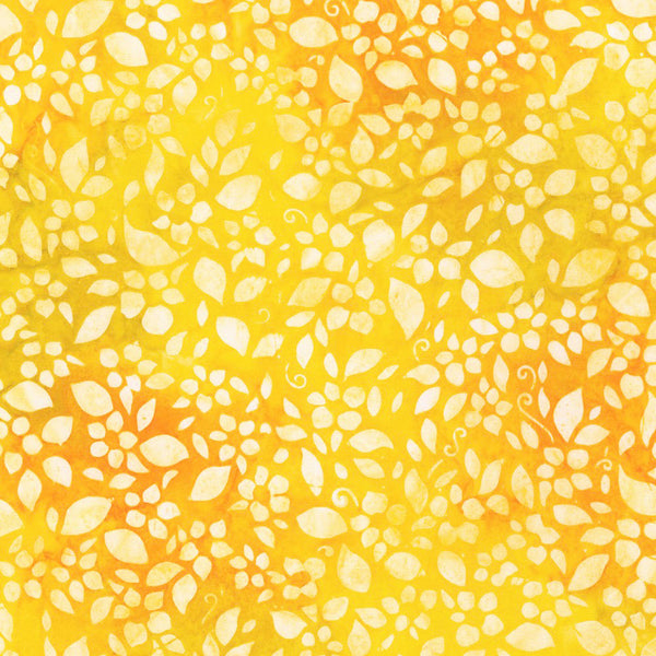 Kaufman Artisan Batiks Floral Fantasy 21811 5 Yellow Flowers/Leaves By The Yard