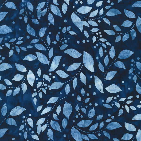 Kaufman Artisan Batiks Kasuri 22442 4 Feuilles Bleues Et Points Par Cour