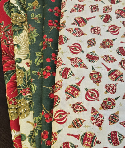 Matt's Mystery Bundles -  3.306 yards - Christmas Blossom Gold #1 - Assorted Remnants