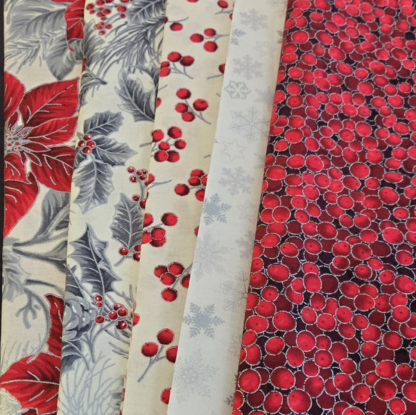 Matt's Mystery Bundles -  3.306 yards - Christmas Blossom Silver #3- Assorted Remnants