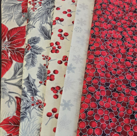 Matt's Mystery Bundles -  3.306 yards - Christmas Blossom Silver #3- Assorted Remnants