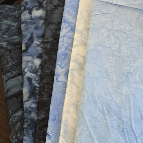 Matt's Mystery Bundles -  5.13 yards - Blue Batiks #1- Assorted Remnants