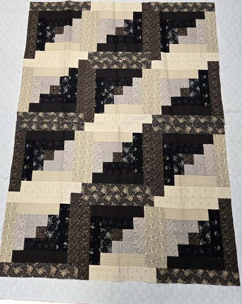Matt's Patchwork Quilt Topper - Brown & Black 12-Block Log Cabin