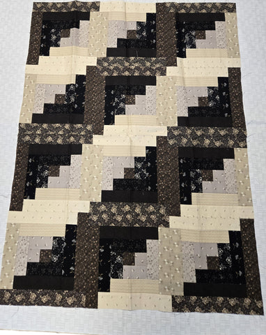 Matt's Patchwork Quilt Topper - Brown & Black 12-Block Log Cabin