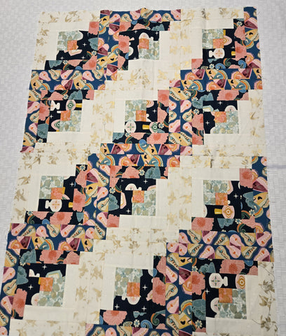 Matt's Patchwork Quilt Topper - Butterfly Wings 12-Block Log Cabin