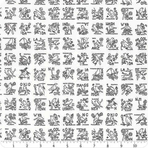 Riley Blake Sew America CD17351 White State Birds By The Yard
