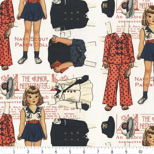 Riley Blake Sew America CD17344 Off White Navy Scout Paper Doll By The Yard
