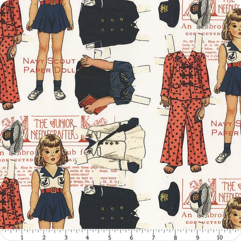 Riley Blake Sew America CD17344 Off White Navy Scout Paper Doll By The Yard