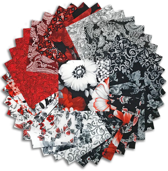 Matt's Pre-Cut 40 Piece 5" Charm Squares - Henry Glass & Co. - Scarlet Days & Nights