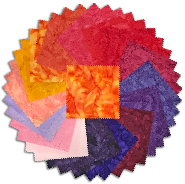 Riley Blake Expressions Batiks Pre-Cut 42 Piece 5" Stacker Charm Squares 5-21003 42 - Sunset Sorbet