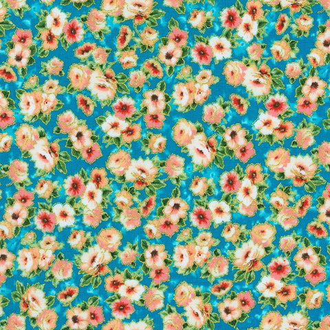 Kaufman Decadent Garden 22543 81 Turquoise By The Yard