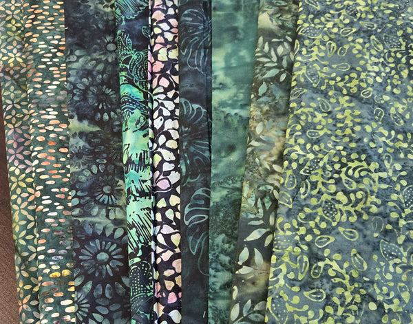 Matt's Mystery Bundles - 5.94 yards - Green Batiks - Assorted Remnants