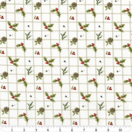 Riley Blake Holiday Spirit CD17462 Cream Holly By The Yard