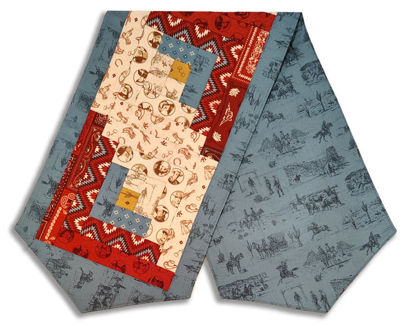 Fully FINISHED Log Cabin Table Runner - Riley Blake - John Wayne # 2
