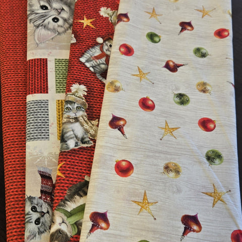 Matt's Mystery Bundles -  3.132 yards - Meow Christmas- Assorted Remnants