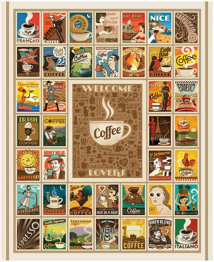 Riley Blake Coffee Time PD17137 Welcome Coffee Lovers 35" PANEL By The PANEL (Not Strictly By The Yard)