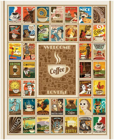 Riley Blake Coffee Time PD17137 Welcome Coffee Lovers 35" PANEL By The PANEL (Not Strictly By The Yard)