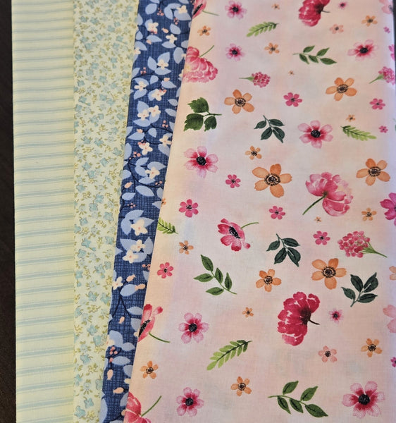 Matt's Mystery Bundles -  3.48 yards - Pink & Blue Flowers - Assorted Remnants