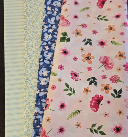 Matt's Mystery Bundles -  3.48 yards - Pink & Blue Flowers - Assorted Remnants