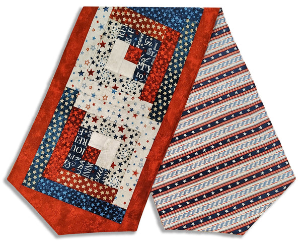 Fully FINISHED Log Cabin Table Runner - Northcott - Stars and Stripes 12 - # 3