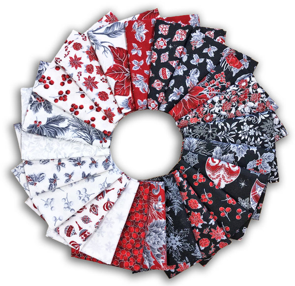 Jordan Fabrics Pre-Cut 22 Piece Fat Quarter Bundle - Christmas Blossom -Silver