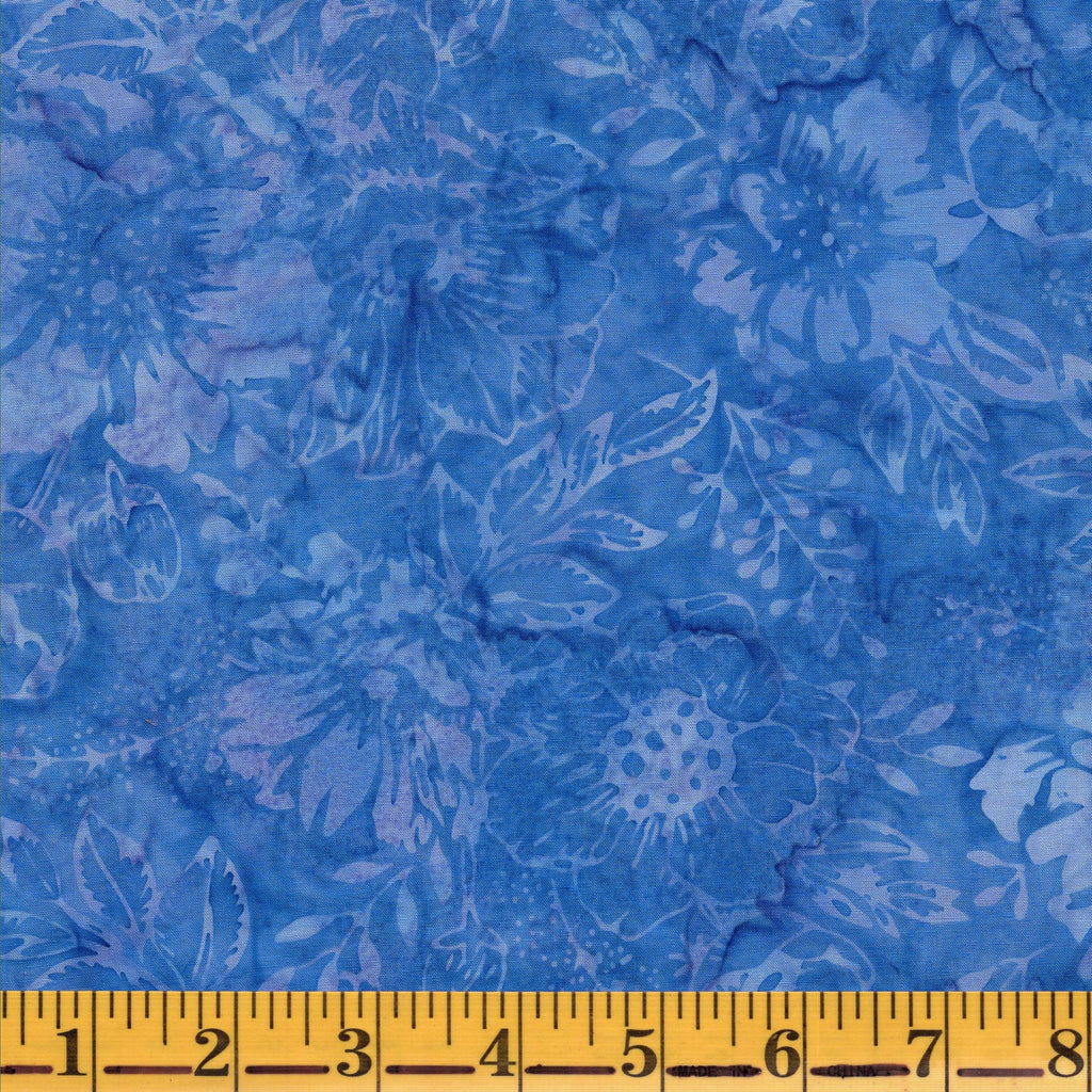 Batik Fabric By Half-Yard Blue Lt Gray Floral Black Hoffman Premium Cotton  #59