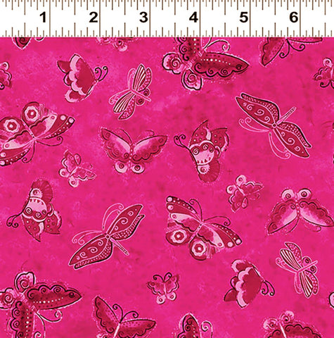 Clothworks Kindred Canines Y3709 77 Fuschia Flutterbyes By the Yard