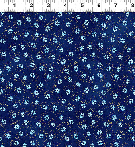 Clothworks Metallic Kindred Canines Y3711 31M Royal Blue Paw Prints By the Yard