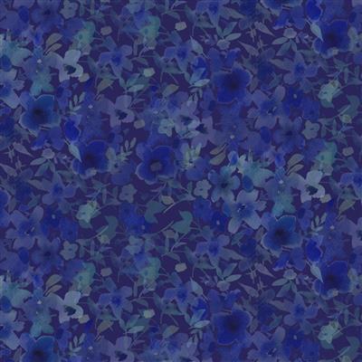 Clothworks Blue Meadow Y3931 28 Digital Flower Fancy Dark Purple By the Yard