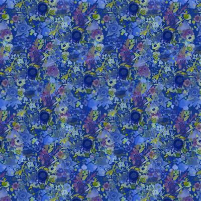 Clothworks Blue Meadow Y3933 92 Digital Night Bloom Dark Royal Blue By the Yard