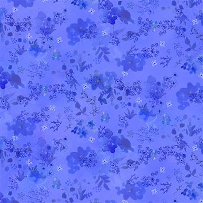 Clothworks Blue Meadow Y3936 91 Digital Flower Wash Light Royal Blue By the Yard