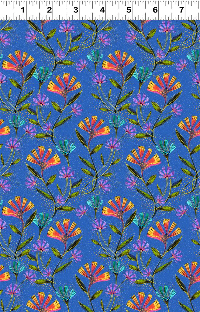 Colorful Royal Blue Floral Fabric | Cotton