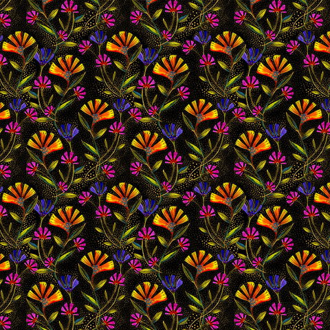 Clothworks Earth Song -Digital Y4023 3M Viney Floral Black By The Yard