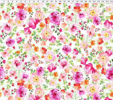 Clothworks Flourish - Digital Y4093 1 Rose Garden White By The Yard