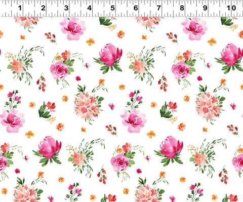 Clothworks Flourish – Digital Y4095 1 Meterware Mit Blumenmuster In Weiß