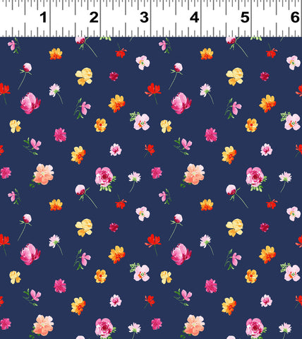 Clothworks Flourish – Digital Y4097 53 Ditsy Floral Marineblau Meterware