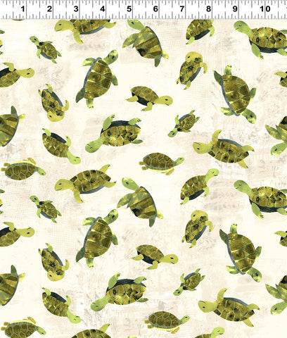 Clothworks Summer Splash – digital y4101 58 Schildkröten, helle Butter, Meterware