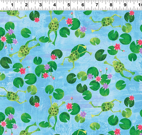 Clothworks Summer Splash - Digital Y4102 33 Frog Pond Aqua By The Yard