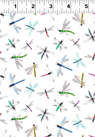 Clothworks Summer Splash - Digital Y4105 1 Dragonflies White By The Yard