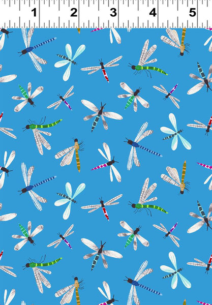 Clothworks Summer Splash - Digital Y4105 90 Dragonflies Blue By The Yard