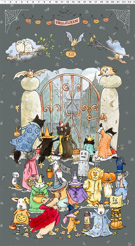 Clothworks Halloween Parade - Digital Y4108 6 Gray 24" PANEL By The PANEL (Not Strictly By The Yard)