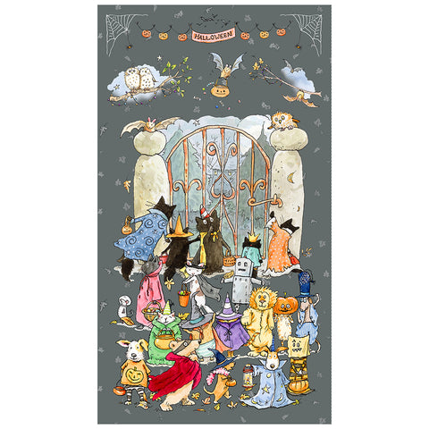 Clothworks Halloween Parade - Digital Y4108 6 Gray 24" PANEL By The PANEL (Not Strictly By The Yard)